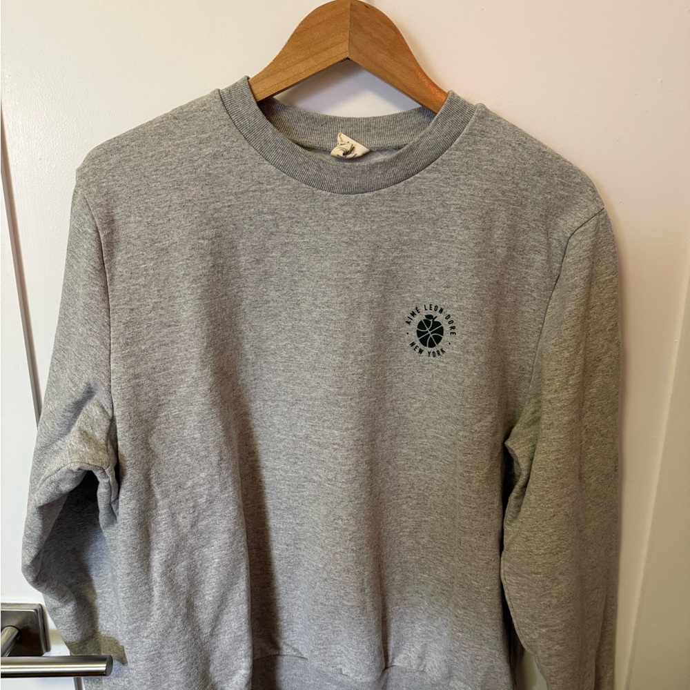 Aime Leon Dore Gray Crewneck Sweatshirt with Black Logo